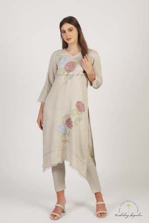 NK LINEN LAZER CUT WORK EMBROIDERED STRAIGHT SET