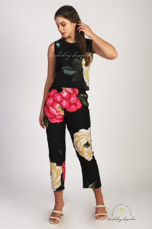 NK BLACK 3PC FLORAL DIGITAL PRINT JACKET SET