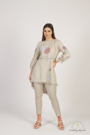 NK LINEN LAZER CUT WORK EMBROIDERED TUNIC CORD SET