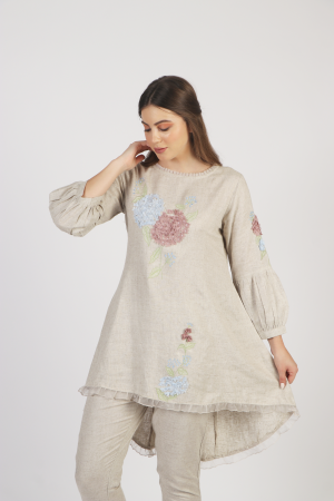 NK LINEN LAZER CUT WORK EMBROIDERED TUNIC CORD SET