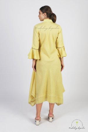 NK YELLOW C-CUT FLORAL HAND-PAINTED GOWN