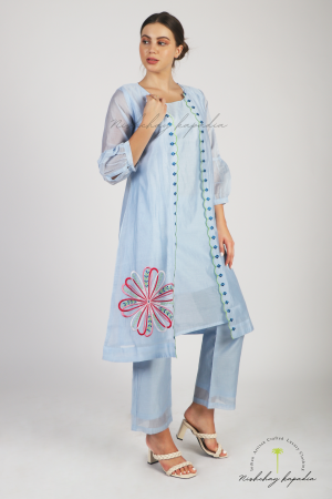 NK 3PC CHANDERI WITH AZALEA FLOWER EMBROIDERED JACKET SET