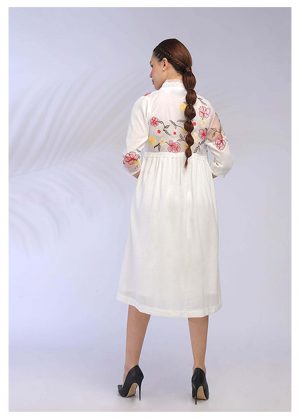 NK WHITE LINEN INNER WITH FLORAL EMBROIDERED JACKET SET