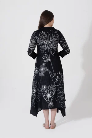 NK BLACK C-CUT SCREENING BIRD EMBROIDRED DRESS