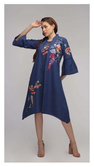 NK NAVI BLUE EMBROIDERED JACKET-INNER SET