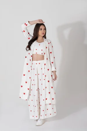 NK 3PC RED HEART CROP-TOP JACKET SET