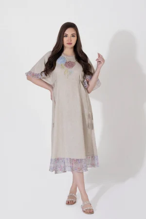 NK LASER CUTWORK WMBROIDERED LINEN GOWN