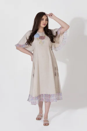 NK LASER CUTWORK WMBROIDERED LINEN GOWN