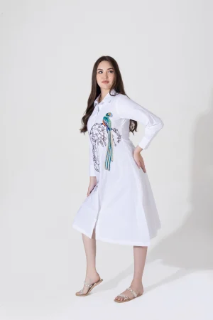 NK WHITE GOWN PEACOCK EMBROIDERY