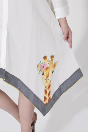 NK ASYMMETRICAL GIRAFFE HAND-PAINTED LINEN DRESS