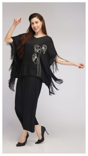 NK BLACK PONCHO DORI EMBROIDERED CORD SET