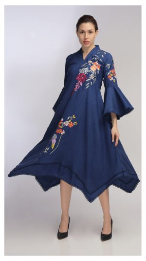 NK NAVI BLUE C-CUT EMBROIDERED GOWN