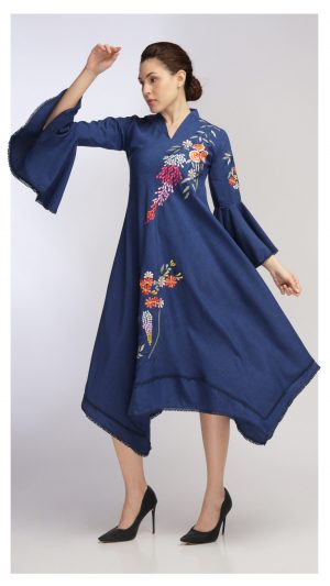 NK NAVI BLUE C-CUT EMBROIDERED GOWN